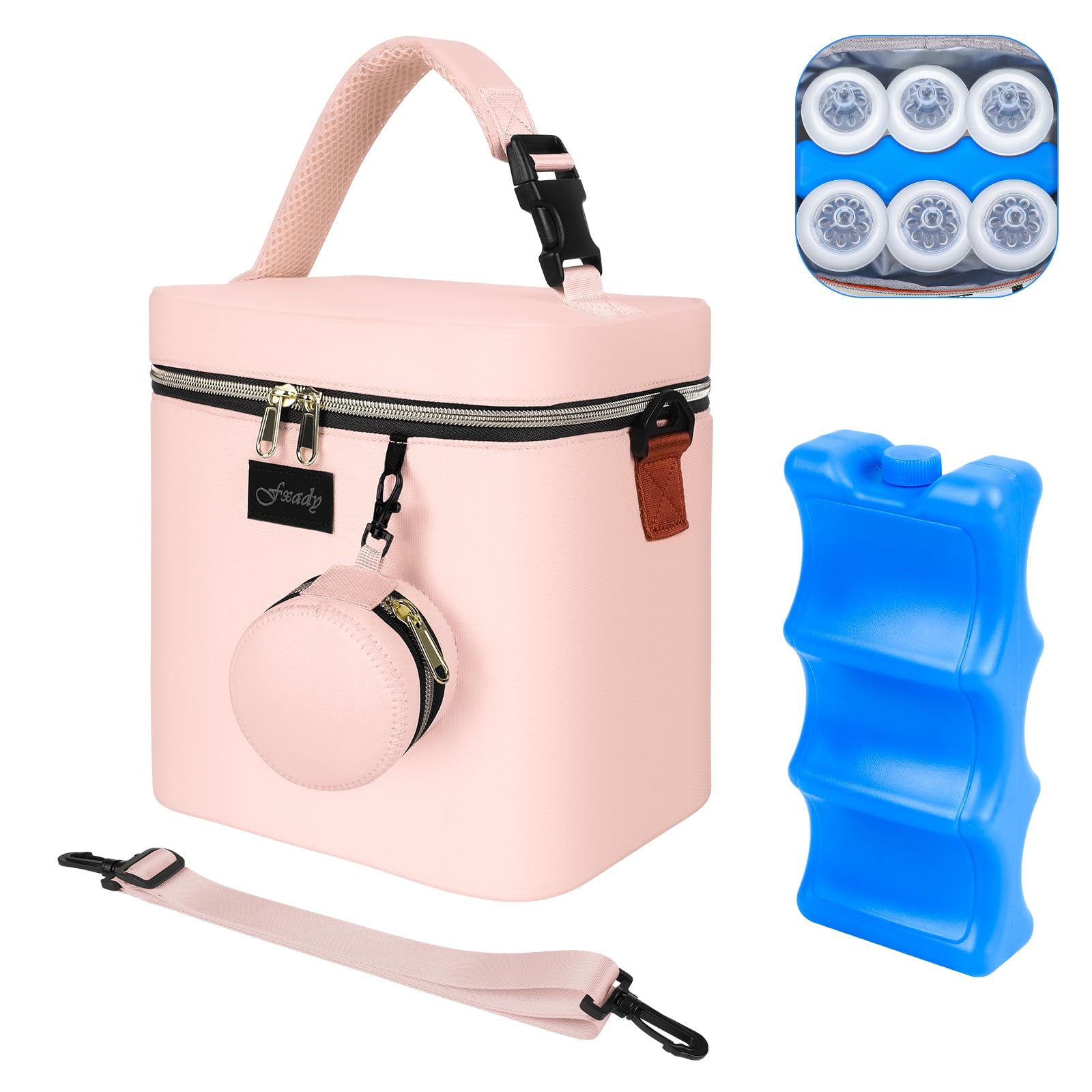 Photo 1 of Fxady Breastmilk Cooler Bag with Ice Pack, Insulated Baby Bottle Tote Bag for 6 Bottles Up to 9 oz, Clip-On Pouch for Baby Essentials, Leakproof, Waterproof, Shoulder Strap for Nursing Moms, Pink