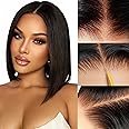 ZHENGON Bob Glueless Wigs Human Hair Pre Plucked Pre Cut 6x4 HD Transparent Lace Front Wigs Human Hair 150% Density Wear and Go Short Straight Wigs for Black Women No Glue Lace Closure Wigs 10 Inch