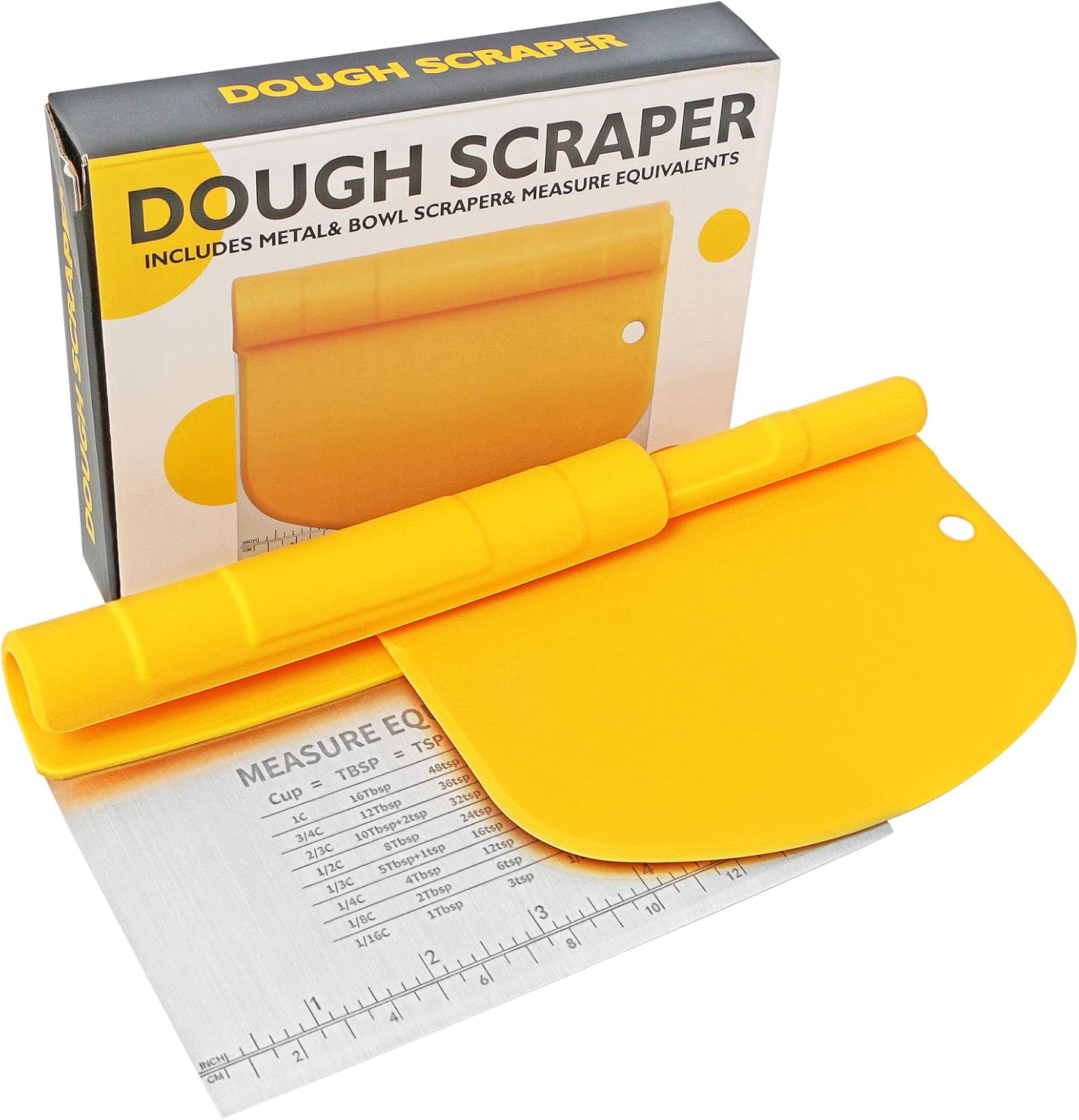 Asdirne Dough Scraper, Stainless Steel Dough Cutter, 2in1 Pastry Scraper, 6 Inch, Yellow