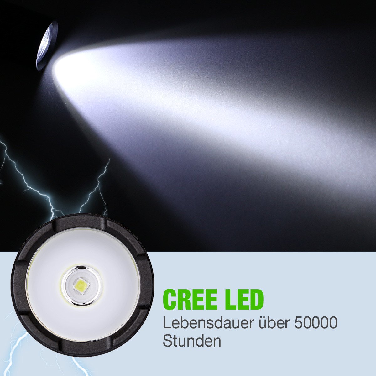 EBL Superhell CREE LED Taschenlampe 6 Modi Erstellbar USB Ladebar Wasserdicht Taschenlampe für Indoor Outdoor inkl. 2 Stück 3000mAh Wiederaufladbar Li-ionen Akku 18650