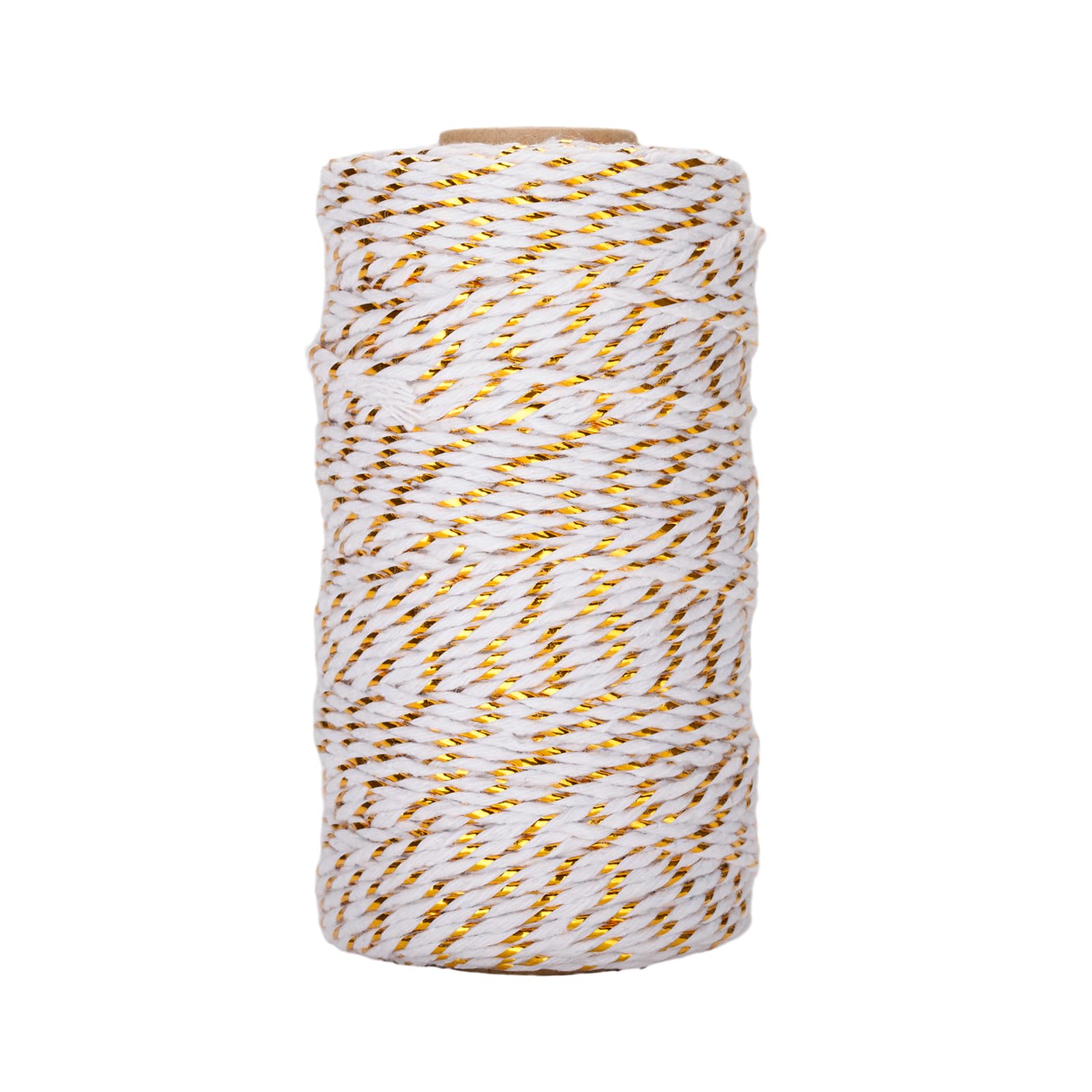jijAcraft Gold White Cotton String: 100M Christmas String for Gift Wrapping, 2MM Durable Gold and White Cotton Twine for Crafts, Packing, Christmas Decorations