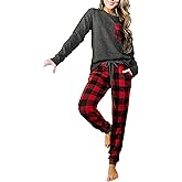 Artfish Women's Loungewear Outfits Pjs Long Sleeve Tops and Buffalo Plaid Joggers Pants Pajamas Set with Pockets