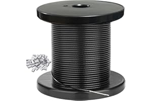 100Ft Wire Rope Black Vinyl Coated 304 Stainless Steel Wire Rope for Outdoor Light 2 mm Outdoor Light Guide Wire with 50 Pcs 