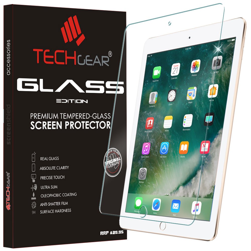TECHGEAR GLASS Edition for iPad 9.7" (2018/2017, 5th & 6th Gen), iPad Air 1, 2 Screen Protector - Tempered Glass Guard Cover - Apple Pencil Compatible