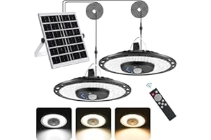 Auzev Shed Lights Solar Powered Indoor Outdoor 3000LM Pendant Light with Switch, Remote, Timer, 3 CCT IP65 Waterproof for Barn Gazebo Garage Shop Interior Home, Daytime Available