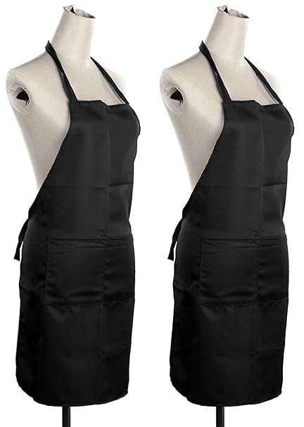 Yellow WeavesTM Waterproof Free Size Aprons Set of 2 Pcs Black Color - 22 X 30 Inches