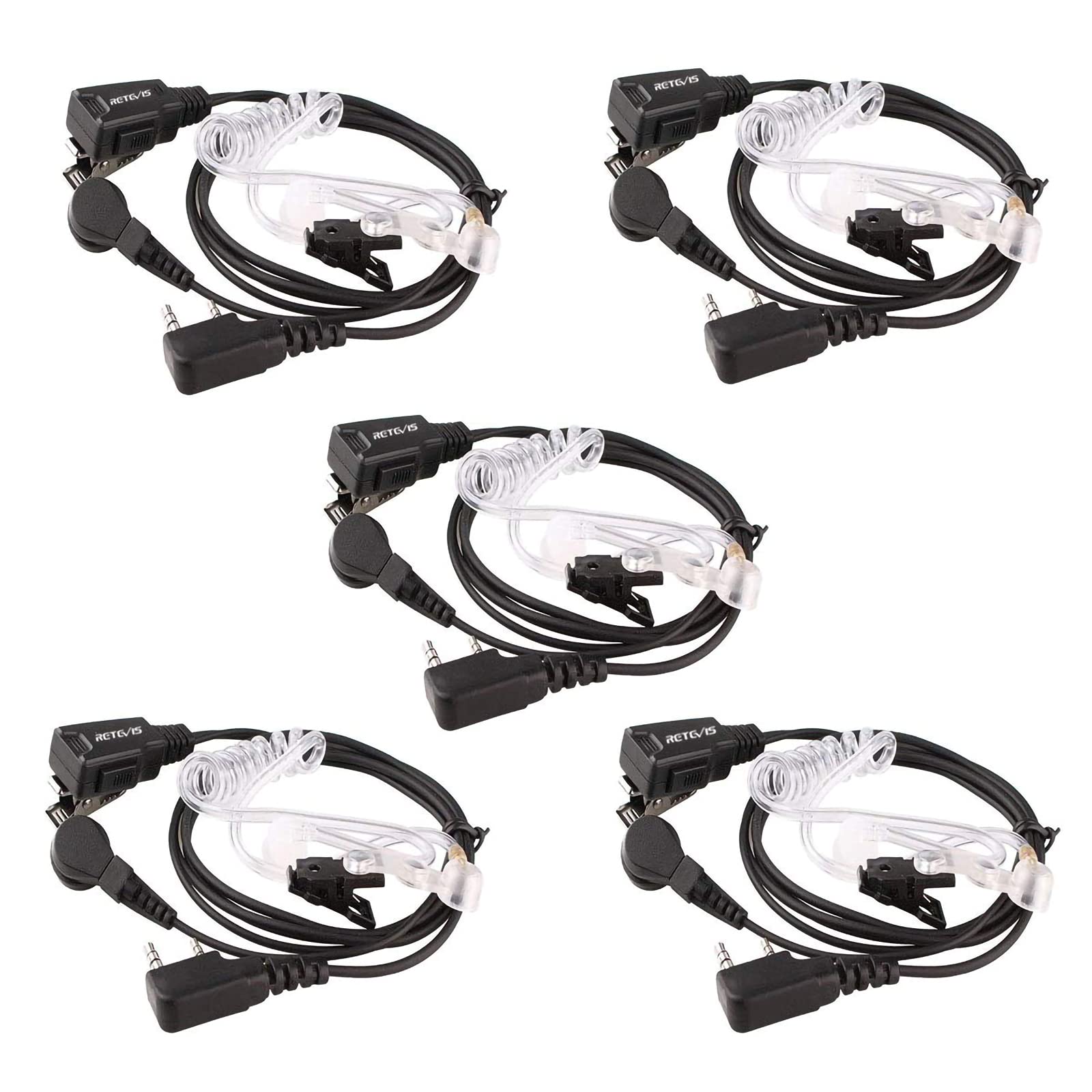 Retevis Walkie Talkie Earpiece 2 Pin Acoustic Tube Security Headset Compatible with Two Way Radio RT24 RT22 RT27 RT21 RT619 Baofeng UV5R BF-888S eSynic Olywiz Kenwood HYT WOUXUN (5 Pcs)