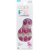 Kiss colorFX by Impress Press On Nails, Around You, 30 No Glue Peel and Stick Nails Kit with IMPROVED Adhesive, Pink Short Oval Pearlescent Effect, Includes Prep Pad, Manicure Stick &amp; Mini File