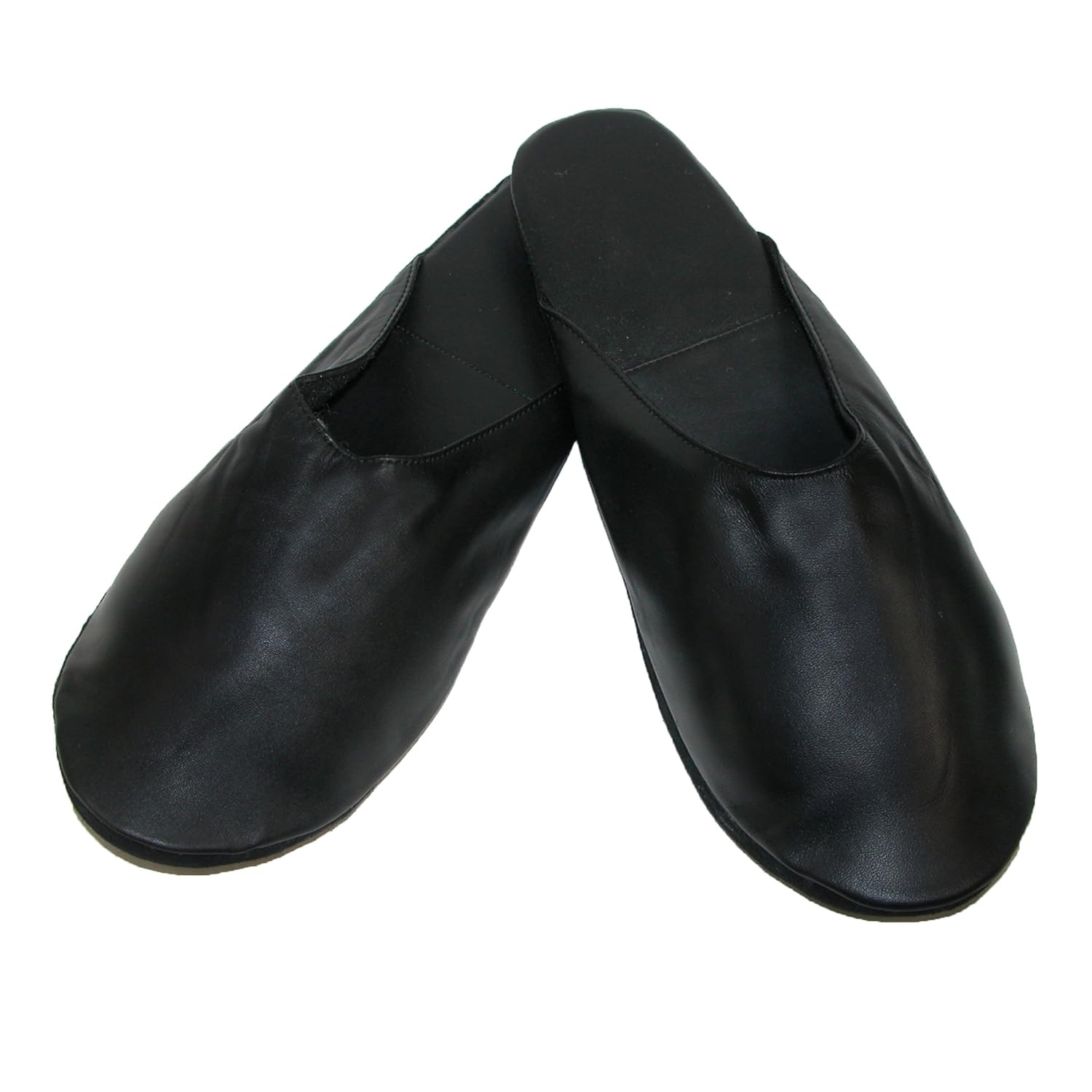 Black Cowhide Nappa Leather Travel Slippers with Case Size Large