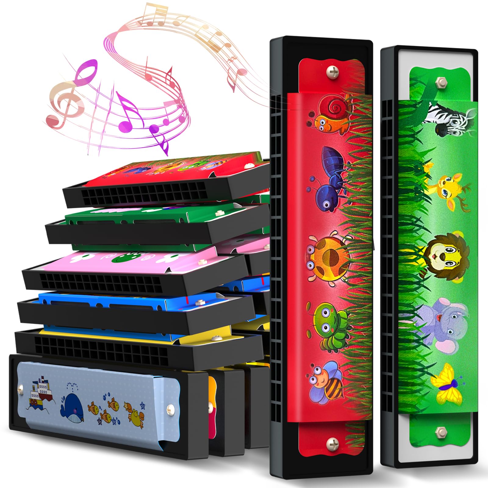 Photo 1 of 15Pcs Harmonica for Kids 16 Holes Musical Instrument, Return Gift Cartoon Double Row Harmonica Bulk Toy for Kids Party Favors Goodie Bags Stuffers & Operation Christmas Child Items