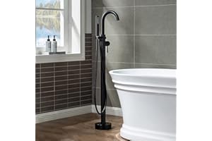 Woodbridge Contemporary Single Handle Floor Mount Freestanding Tub Filler Faucet with Hand Shower in Matte Black Finish,F0006MBRD