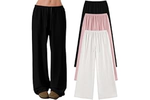 EXARUS 3 Pack Girl's Wide Leg Baggy Sweatpants Flowy Drawstring Waist Loose Long Sweat Pants Casual for Teen 8-14Y