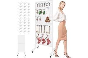 Royxen Metal Pegboard 2 x 5 Feet with 30 Hooks, Peg Board Display Stand with Wheels, Standing Pegboard Display, White
