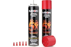 NEON Butane Fuel 300ml, 5X Premium Refined Butane Refill for Torch Lighter, 0 Impurities Lighter Fluid with Metal Nozzle & 5 Butane Gas Refill Adapters for Culinary, Welding, and DIY (2 Cans)