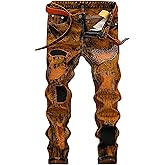 Enrica Men's Ripped Straight Slim Moto Biker Jeans