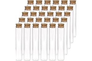 DEPEPE 30pcs 25ml Glass Test Tubes, 20x100mm Clear Flat Test Tubes with Cork Stoppers for Plants, Scientific Experiments, Bath Salt and Candy Storage