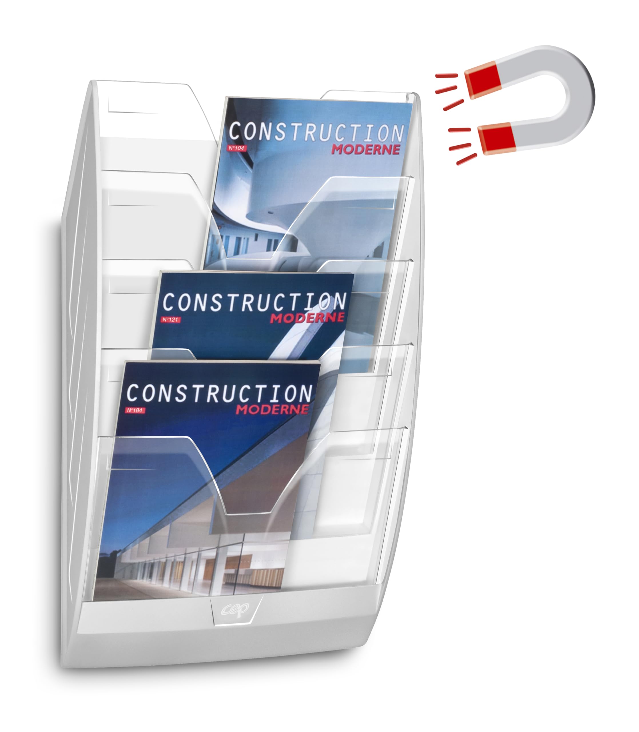 CEP 1201540111 Magnetic Wall Display Rack with 5 Compartments - White/Crystal