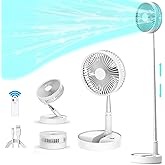 Greheywos Portable Foldable Oscillating Fan with Remote Control, 7200mAh Rechargeable USB Standing Fan, 8'' Quiet Table Fan with 3 Speeds, Timing Function, Suitable for Home Office Camp Travel