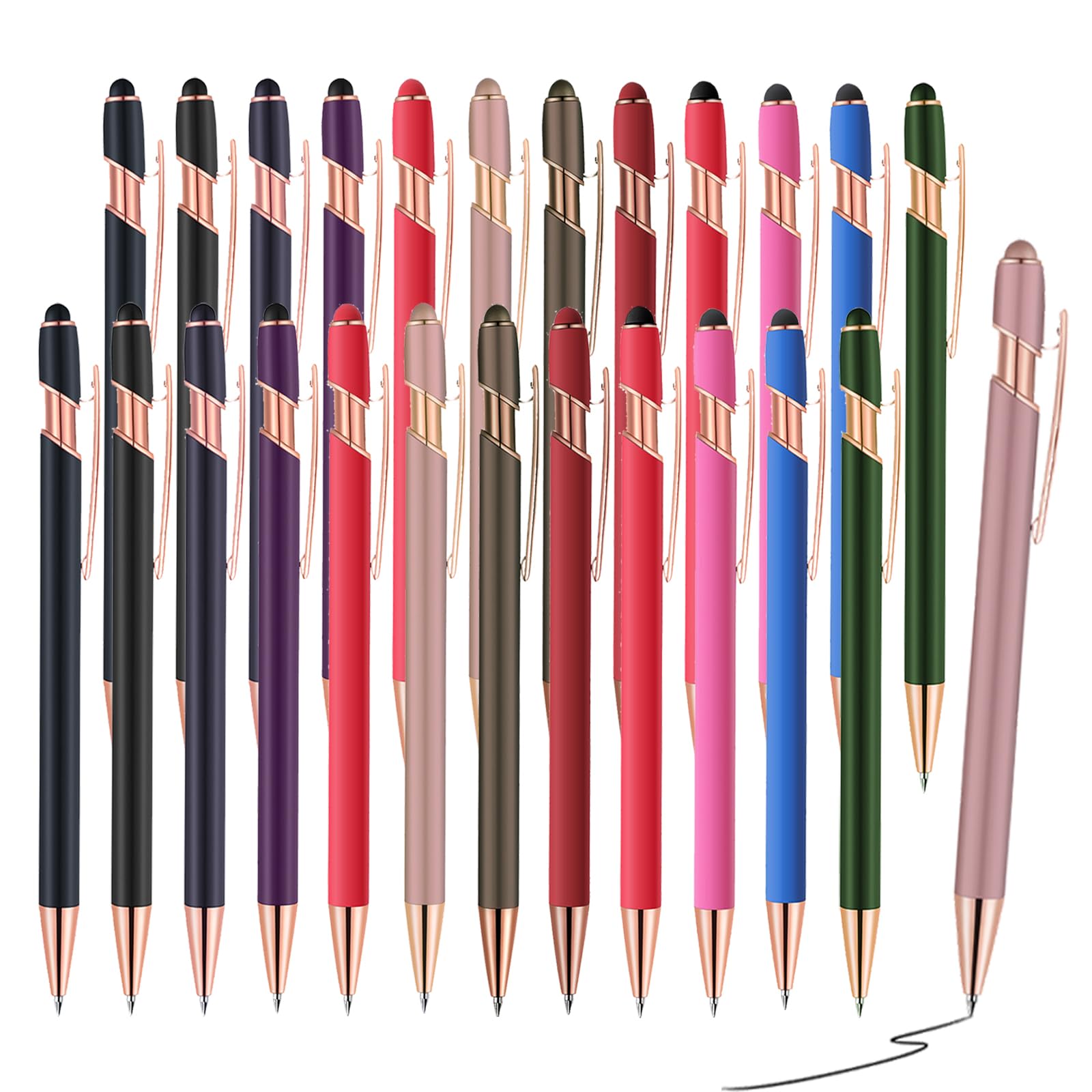 2 in 1 Stylus Ballpoint Pens - 1.0 mm Black Ink Metal Pen Stylus for Touch Screens (24 Colors, 24 Refills)