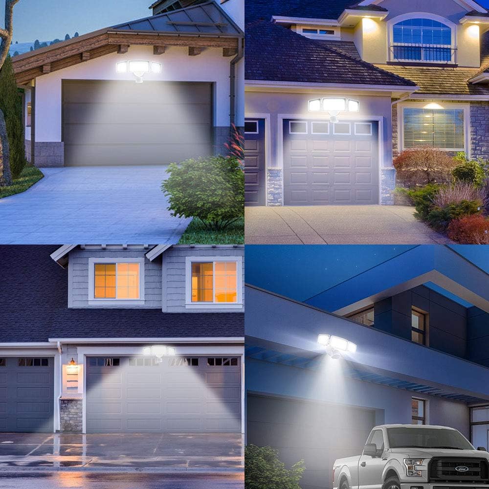 Harmonic LED Security Lights Outdoor 4000LM, 42W 6000K Super Bright Motion Sensor Light, 3 Adjustable Head, IP65 Waterproof Flood Light Outdoor for Entryways, Stairs, Yard and Garage - - 