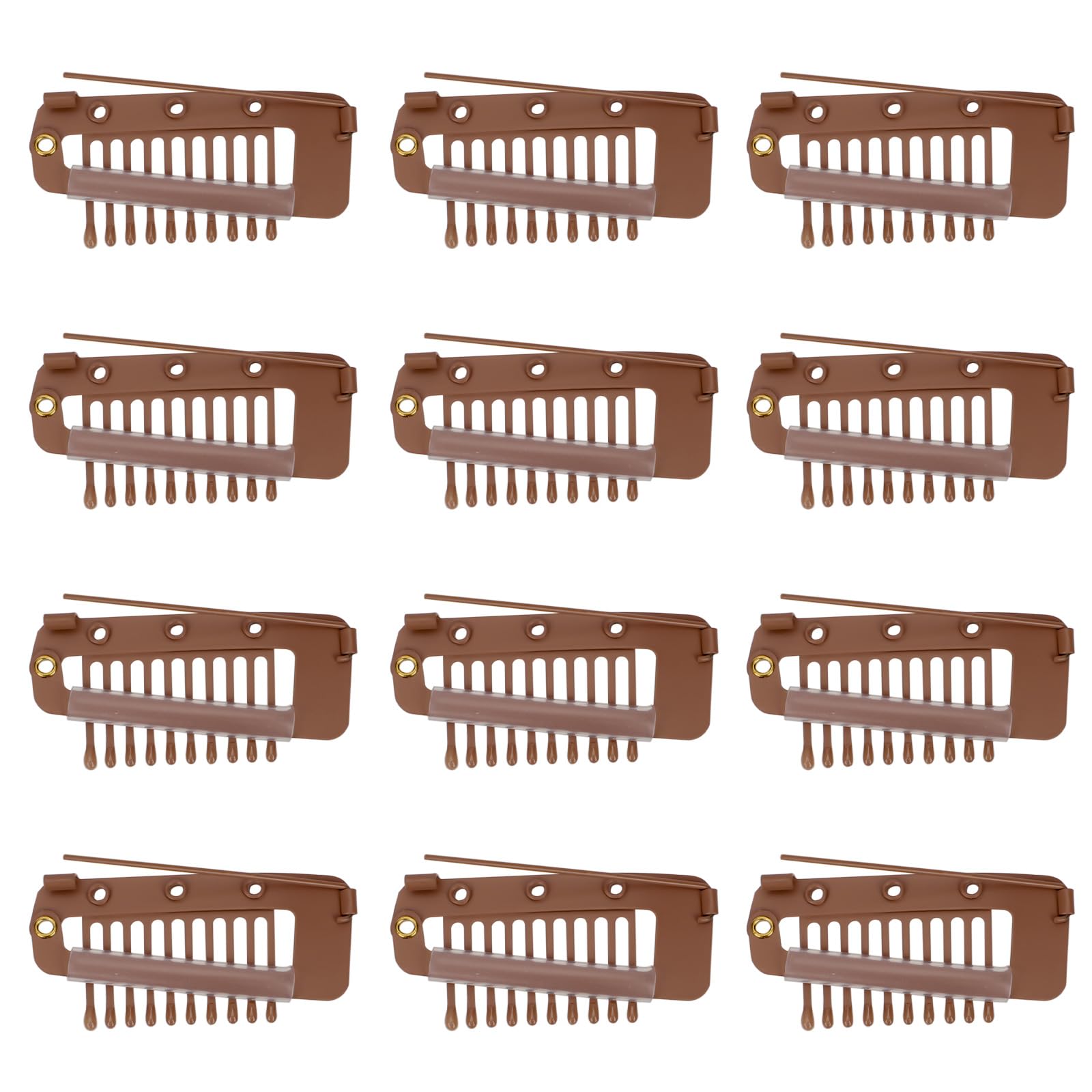 wig 12pcs Safety Pin Snap Clips with 10-Teeth Hair Extensions, Invisible Strong Combs to Secure Hair Extensions, No Sew Chunni Grip Dupatta Clip for Girls & Women, Wig Headscarf Hijab & Tikka (Brown) — image 1