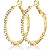 Gold&amp;Sterling Silver Rhinestone Large Hoop Earring for Women Hypoallergenic | Cubic Zirconia Hoops Earrings Jewelry Trendy Aretes de Mujer Diamond Hoop Earrings Birthday Gift 20/30/40/50/60/70mm