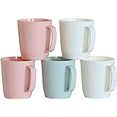 Kurala Coffee Mugs Set of 5, 10 Ounce Unbreakable Plastic Cups With Handle, 3 Basic Colors, Dishwasher Safe