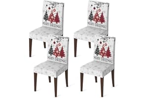 Horaldaily 4PCS Christmas Dining Chair Covers,Red Pine Trees Stretch Removable Washable Slipcover Chair Protector for Dining Room Home Decor