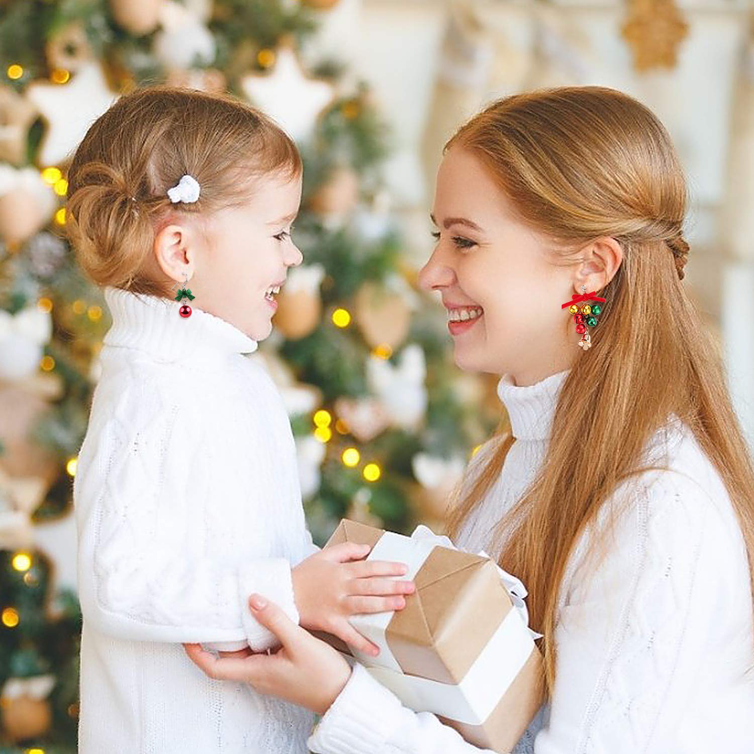 Christmas Jingle Bell Earrings,Kapmore 4 Pairs Christmas Earring Set Costume Jewelry Gift for Women Girls Cute Festive Xmas Drop Dangle Earrings Festive Holiday Birthday Party Gift