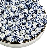 HERZWILD 120pcs Flower Ceramic Craft Beads Threading Ball Bracelets Beads Colorful Bead Set Chinese Porcelain Bead for DIY Jewelry Arts Crafts Necklace Bangle (Blue 8mm)