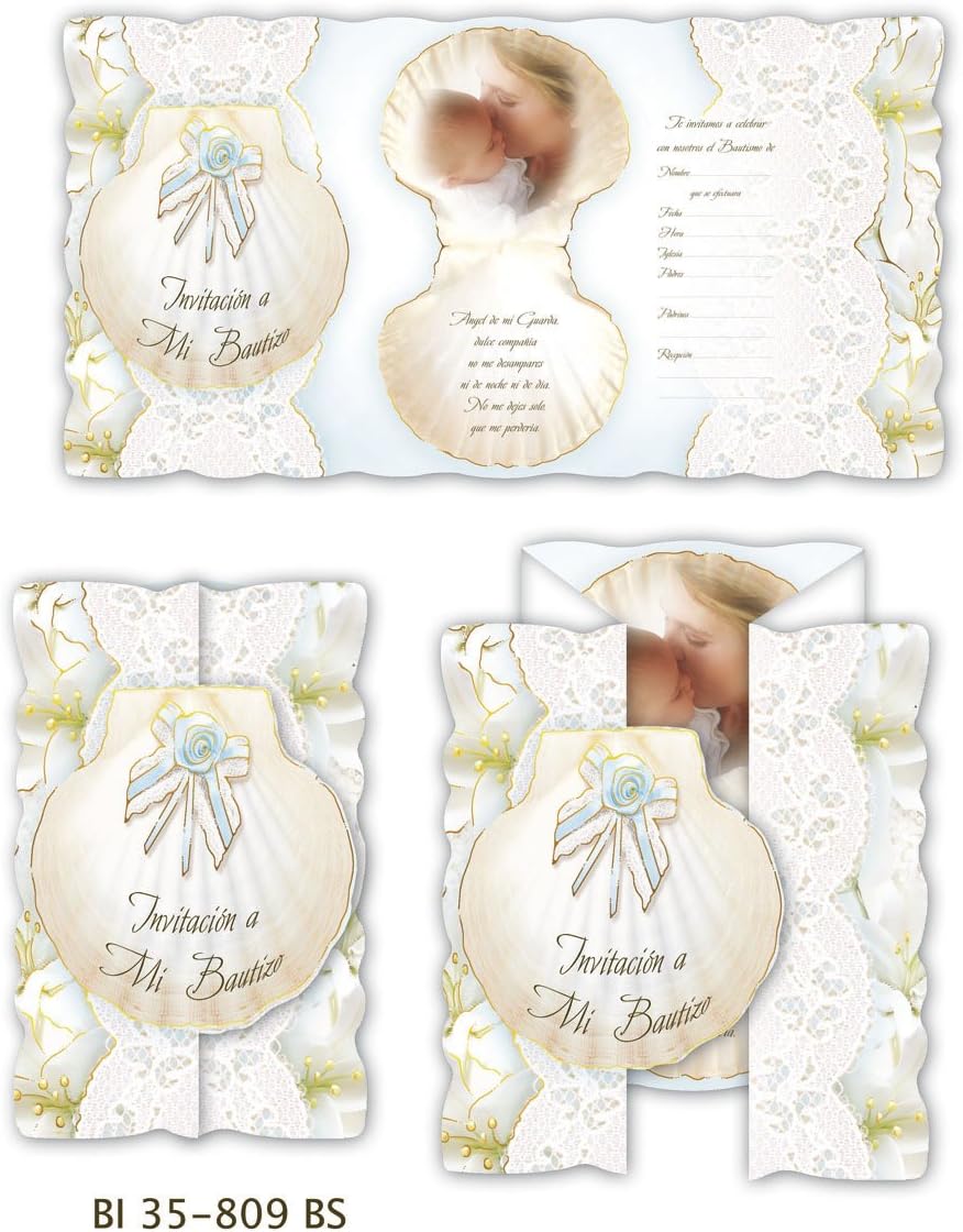 Baptism Invitations for Baby Boy Spanish (100 Count) with Envelopes. Invitaciones de Bautizo Niño.