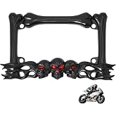 Heavy-Duty Skull Motorcycle License Plate Frame, Zinc Alloy Chrome, Red Reflective Eyes, Fits 7