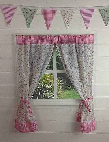 Kids Playhouse Curtains White Rose With Gingham Includes