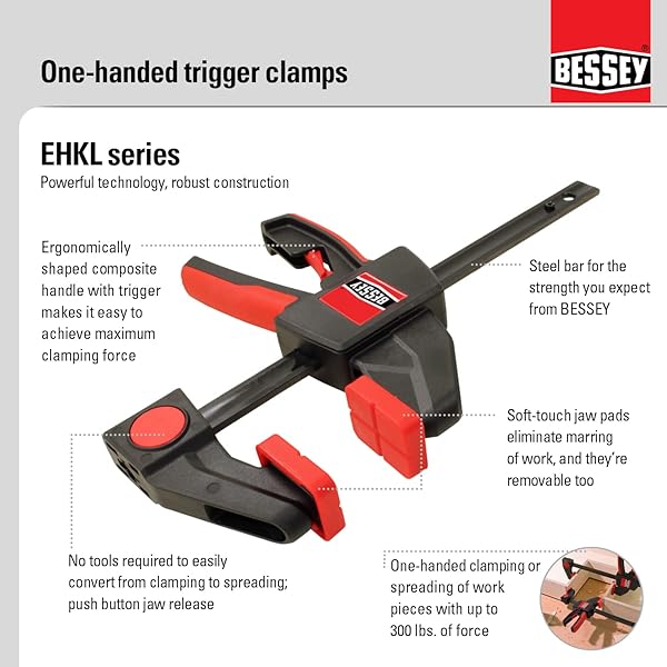 BESSEY EHKL ONE HAND TRIGGER CLAMP, 18″