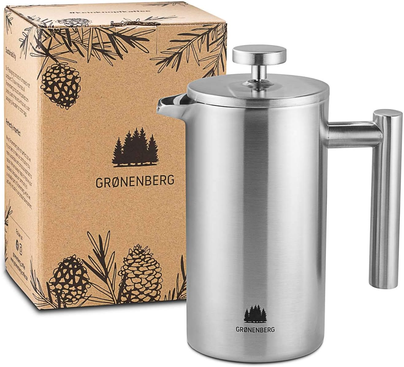 Groenenberg French Press aus Edelstahl | 0,6 Liter (3 Tassen) | Erhältlich in 3 Größen | Thermo Kaffeebereiter doppelwandig isoliert | Kaffeepresse inkl. Ersatzfiltern & Anleitung | Coffee Press