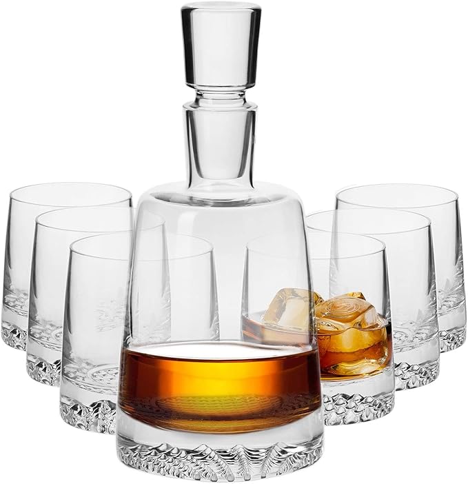 Krosno Whisky Glass Decanter Set 1 x 950 ml Crystal Carafe & 6 x 300