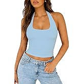 ForeFair Halter Tank Tops for Women Going Out Top Double Lined Crop Backless
