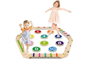 HAFTKD Wooden Balance Beam, Montessori Balance Board for Kids, Toddler Stepping Stones, Sensory Kids Gymnastics Obstacle Course Toy Playset, Improve Balance And Coordination Skills