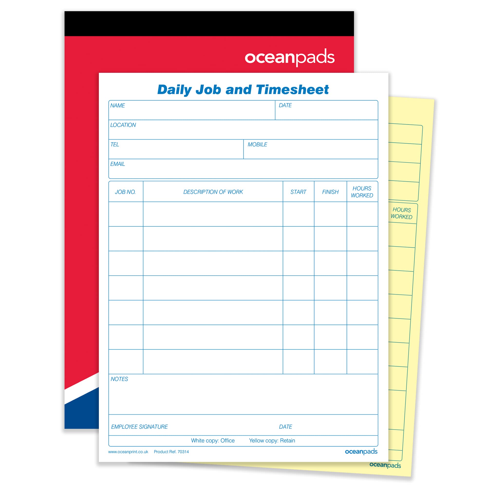 Ocean Pads Daily Job and Time Sheet Book Duplicate A5 Carbonless 50 Sets (70314)