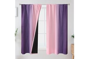 Estelar Textiler Purple and Pink Blackout Curtains for Girls Bedroom, Full Room Darkening Rod Pocket Ombre Curtains for Kids Room, Thermal Insulated Light Blocking Gradient Drapes, 42Wx63L, 2 Panels