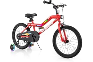 COSTWAY 16”/18” Lighted Kids Bike, Children Sport Bicycle with LED Light-up Frame, Adjustable Saddle, Training Wheels, Handbr