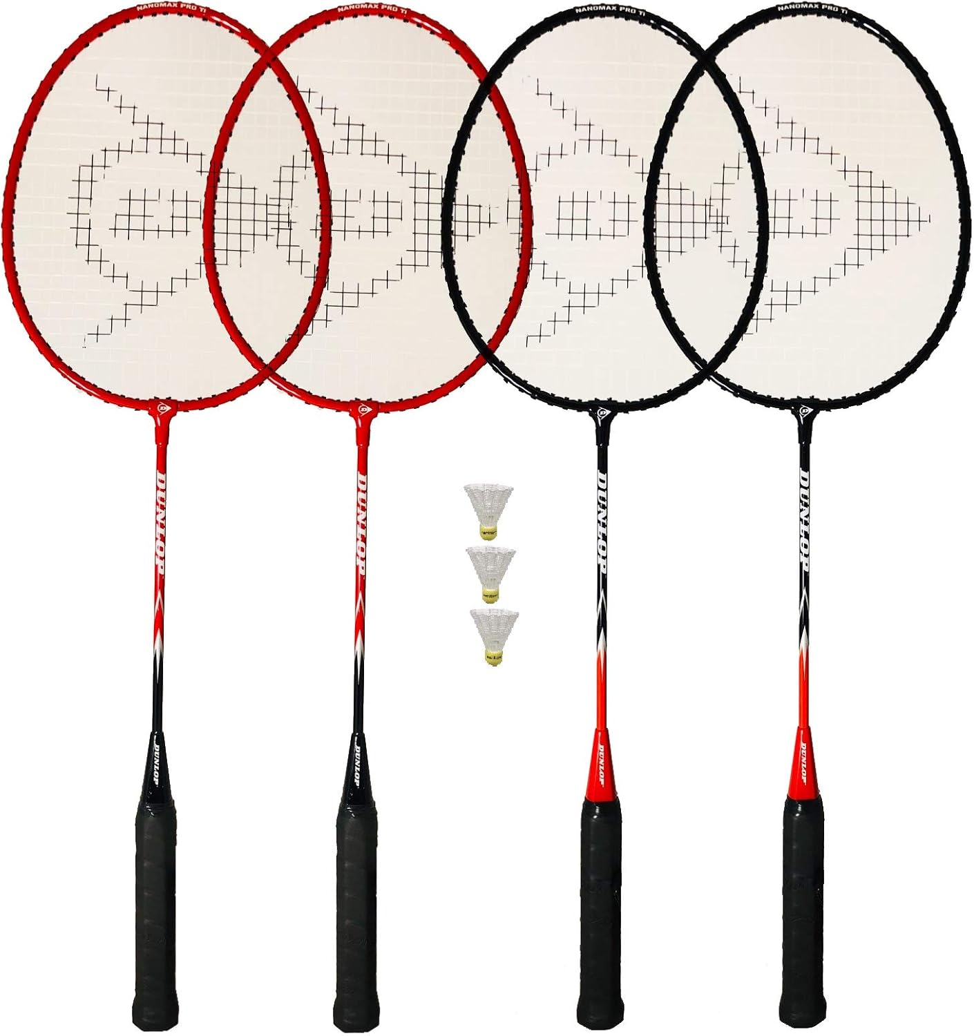DUNLOP NanoMax Pro Badminton Rackets x 4 + 3 Shuttles (2 Red 2 Black) Amazon.co.uk Sports