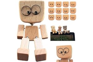 Froklic Shaking Wooden Man,Shaking Wooden Man Figurine with 12 Magnetic Expressions,Funny Dashboard Figurine,Handmade Wobble Doll for Car Accessories and Desk Decoration
