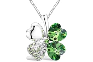 Mall of Style Four Leaf Clover Necklace - Green St.Patrick's Day Earrings for Women - Shamrock Earrings - Irish Jewelry - Shamrock Pin Brooch - Green Clover Necklace, Earrings, Bracelet, Brooch