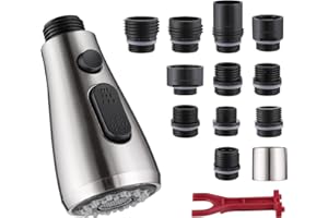 KOOTTI Kitchen Faucet Head Replacement 2 Modes with 12 Adapters, Pull Down Spray Head for Kitchen Faucet, Kitchen Sink Sprayer Replacement Compatible with Moen, American Standard, Kohler Faucets