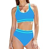 Buauty Women's High Waisted Bikini Sets Two Piece Swimsuits for Women Sporty Color Block Cheeky High Cut Bathing Suits 2026