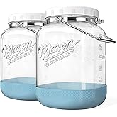 Dwbligt 2 Pack Square Wide Mouth Mason Jars, 1 Gallon Glass Jar With Airtight Lid and Scale Marks, 128 FL Oz/3785 ML Food Storage Containers with Handles & Non-slip Bases - for Flour, Rice, Pickling