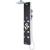 Blue Ocean 52" Aluminum SPA392B Shower Panel Tower System with Rainfall Shower Head and 8 Adjustable Massage Jets (Black)