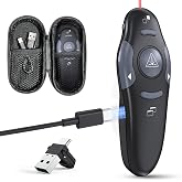 Wireless PowerPoint Presentation Clicker with Protective Storage Case | 2‑in‑1 USB/Type C Receiver, Rechargeable, Red Laser Pointer for Mac/Windows/Linux, Computer/Laptop, Google Slide/PPT/Keynote