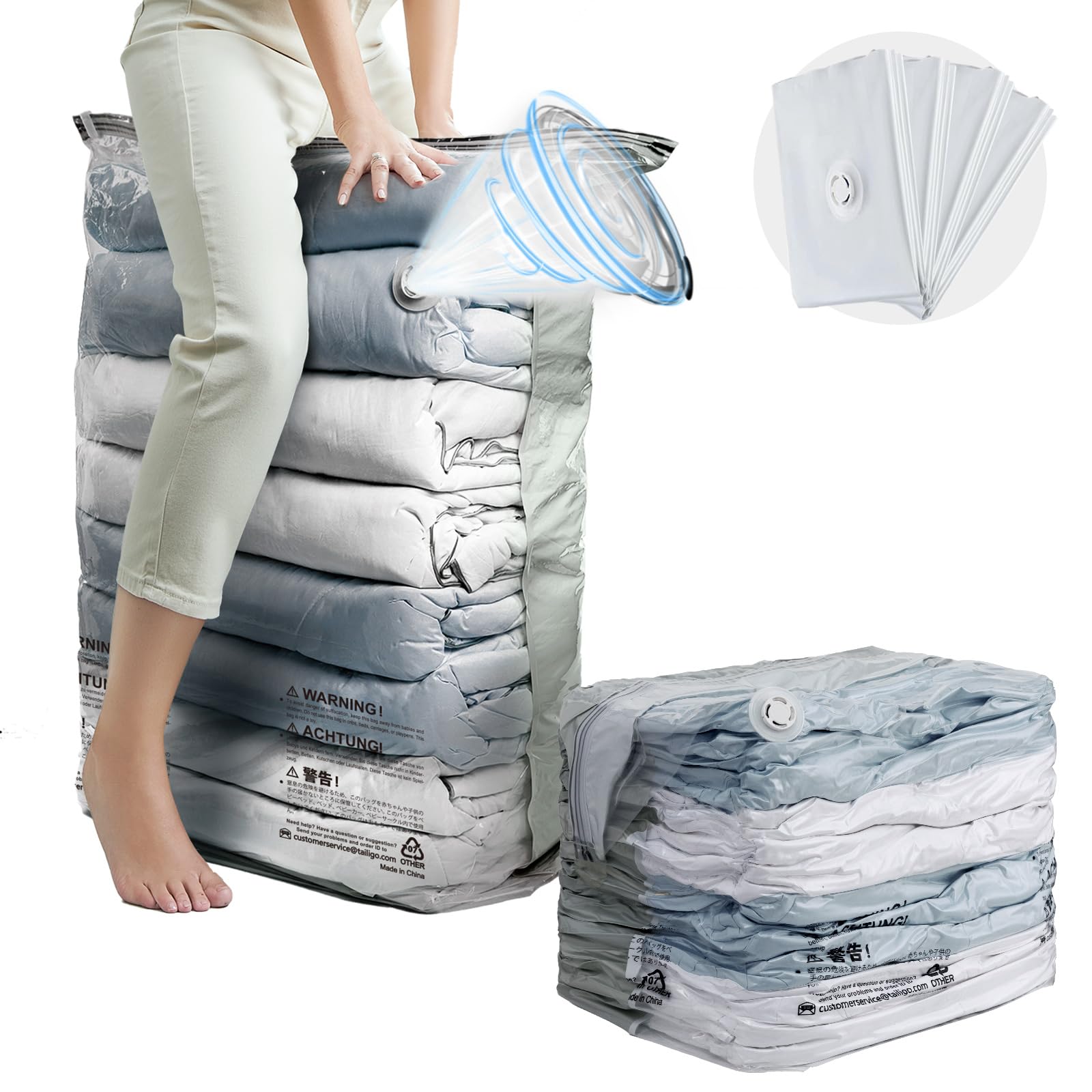 TAILI Extra Large Vacuum Storage Bags Cube 4 Jumbo Reusable Vacuum Pack Bags for Clothes Duvet Travel and Home Comforters Blankets Bedding Compression,Space Saver